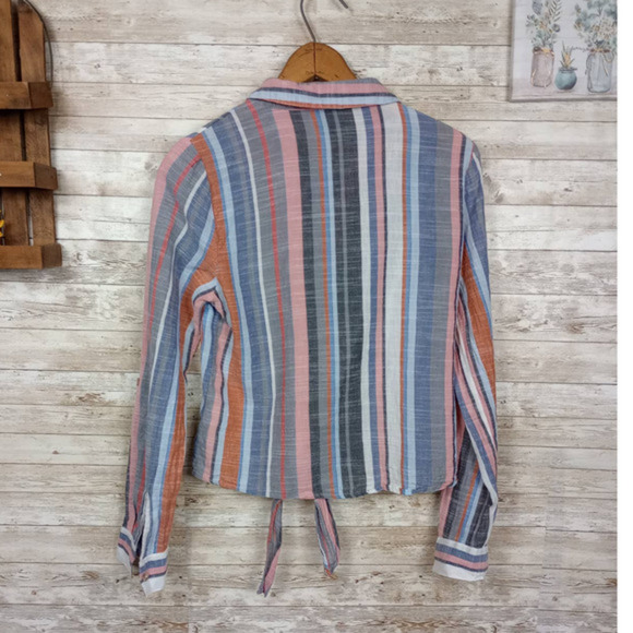 HARPER Heritage Womens Pink Blue Gray Striped Cotton Cropped Button Down XS - Picture 7 of 7
